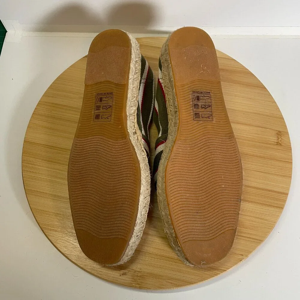 Soludos Women 8 Green White Red Stripe The Original Espadrille Slip On Flat